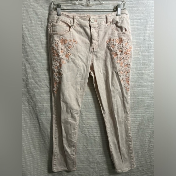 Eric Peach Jeans w/embroidered design on front Light Peach/Pink Size 10 - Picture 1 of 6